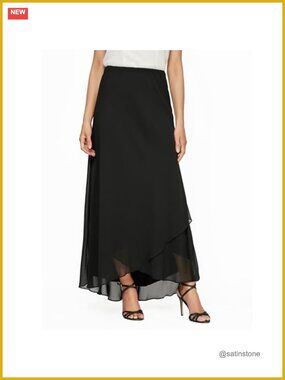 Chiffon Maxi Skirt Long Evening Skirt Pull On Elastic Waist Women's Size
